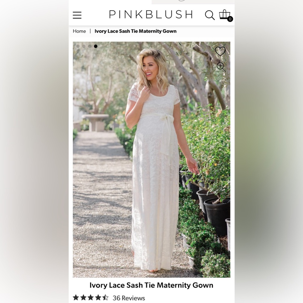 NWOT PinkBlush Ivory Lace Sash Tie Maternity Gown | Size L